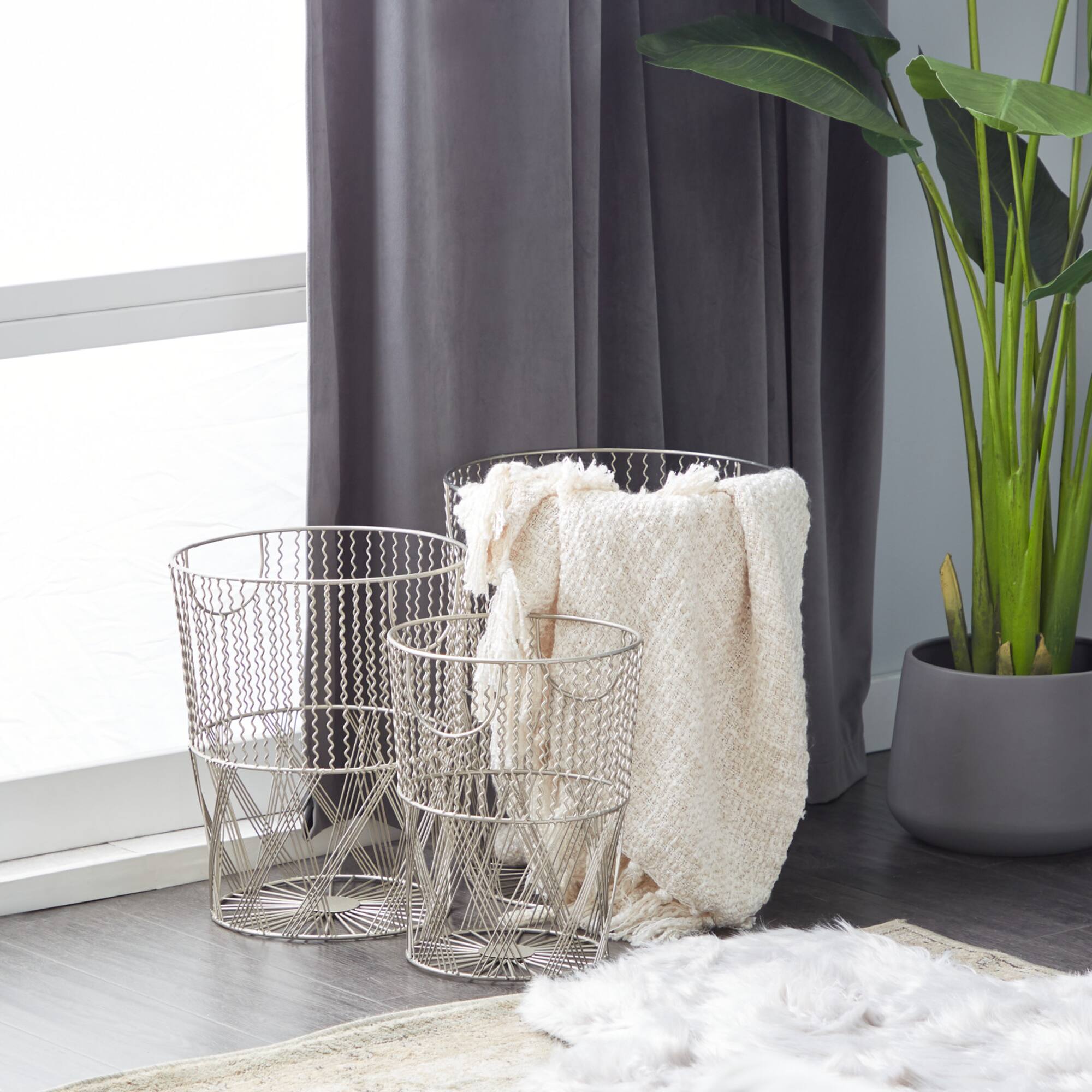 Silver Metal Contemporary Storage Basket Set